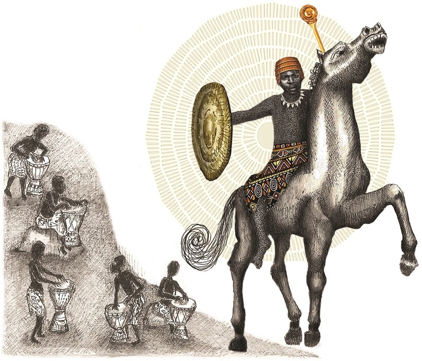 Guerreiro africano montado em cavalo. Sundiata, pág. 56.