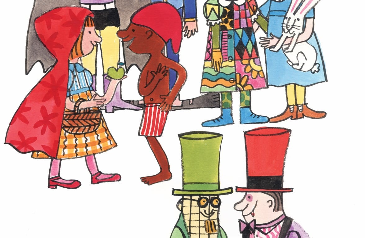 Chapeuzinho Vermelho, Saci, Alice, Visconde de Sabugosa. Personagens do folclore nacional e internacional. Havia um menino com um buraco no dente, página 40. Imagem ilustrativa texto livros sobre folclore.